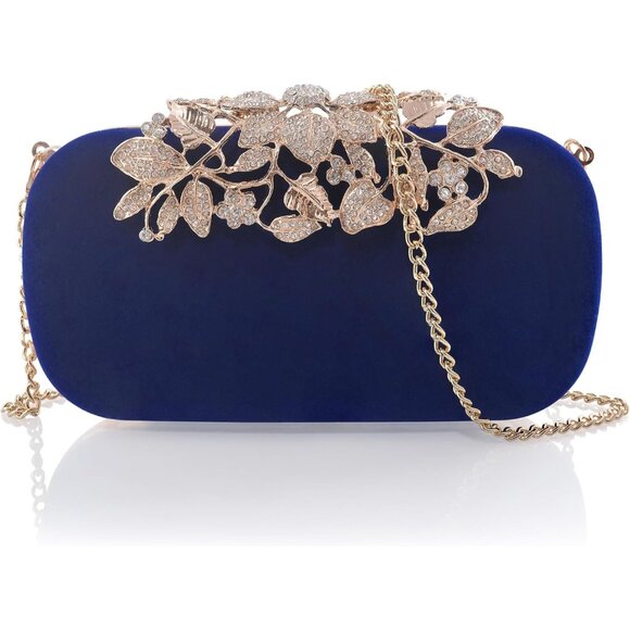 ⚡Women's Rhinestone Evening Formal Party Prom Crystal Velvet Blue Clutch Bag - Picture 1 of 6